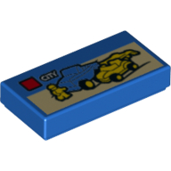Tile 1 x 2 with LEGO Set Box, 'CITY', 2 Cars (Dune Buggy Transporter) Print (Blue)