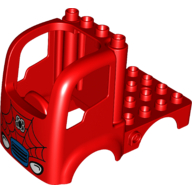 Duplo Car Body Truck 4 x 4 Flatbed with 4 Top Studs - Headlights and Spiderman Logo Print (Red)