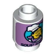 Brick Round 1 x 1 with Chef and 'Soup for One' Print (White)