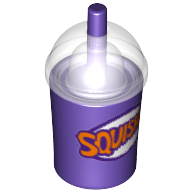 Equipment Cup and Straw with Trans Clear Dome Lid and Dark Purple and Orange 'SQUISHEE' Print (Dark Purple)