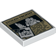 Tile 2 x 2 with Paper Clip, Pumpkin Jack O' Lantern Image and 'STOLEN TROPHY' Newspaper Article Print (White)