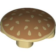 Plate Round 2 x 2 with Rounded Bottom with Hamburger Bun Print (Tan)