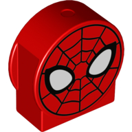 Duplo Brick 1 x 3 x 2 Round Top, Cut Away Sides with Spider-Man Face Print (Red)