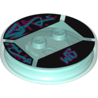 Function Brick Round 4 x 4 x 2/3 with 2 Studs and Light Blue and Pink 'WS' Print (Trans-Light Blue)
