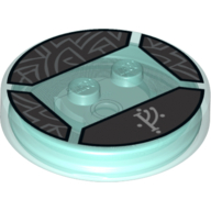 Function Brick Round 4 x 4 x 2/3 with 2 Studs and White Rune Character Print (Trans-Light Blue)