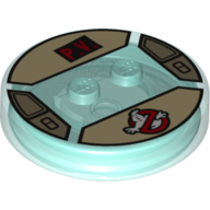 Function Brick Round 4 x 4 x 2/3 with 2 Studs and Ghostbusters Symbol and 'P.V.' Print (Trans-Light Blue)