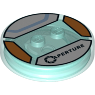 Function Brick Round 4 x 4 x 2/3 with 2 Studs and Black 'Aperture' Print (Trans-Light Blue)