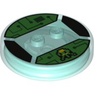 Function Brick Round 4 x 4 x 2/3 with 2 Studs and Circuits and 8-Bit Shooter Print (Trans-Light Blue)
