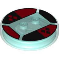 Function Brick Round 4 x 4 x 2/3 with 2 Studs and Red and Black Diamonds Print (Trans-Light Blue)