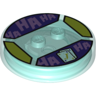 Function Brick Round 4 x 4 x 2/3 with 2 Studs and Playing Cards and Medium Lavender 'HA HA' Print (Trans-Light Blue)