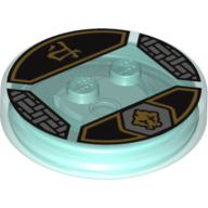 Function Brick Round 4 x 4 x 2/3 with 2 Studs and Black and Gold Cole Symbol and Asian Character Print (Trans-Light Blue)