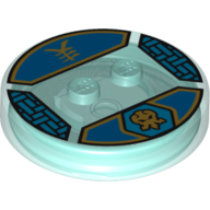 Function Brick Round 4 x 4 x 2/3 with 2 Studs and Gold Jay Symbol and Asian Character Print (Trans-Light Blue)