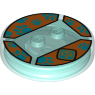 Function Brick Round 4 x 4 x 2/3 with 2 Studs and Blue and Orange 'SD' Print (Trans-Light Blue)