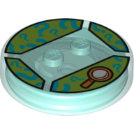 Function Brick Round 4 x 4 x 2/3 with 2 Studs and Orange Magnifying Glass Print (Trans-Light Blue)