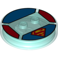 Function Brick Round 4 x 4 x 2/3 with 2 Studs and Yellow and Red Superman Logo Print (Trans-Light Blue)