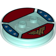 Function Brick Round 4 x 4 x 2/3 with 2 Studs and Gold Wonder Woman Symbol Print (Trans-Light Blue)