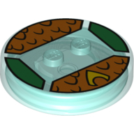 Function Brick Round 4 x 4 x 2/3 with 2 Studs and Aquaman Logo with Orange Scales Print (Trans-Light Blue)