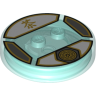 Function Brick Round 4 x 4 x 2/3 with 2 Studs and Gold Sensei Wu Symbol and Asian Character Print (Trans-Light Blue)