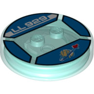 Function Brick Round 4 x 4 x 2/3 with 2 Studs and Faded Space Symbol and 'LL 929' Print (Trans-Light Blue)