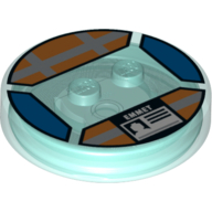 Function Brick Round 4 x 4 x 2/3 with 2 Studs and ID Badge with 'EMMET' Print (Trans-Light Blue)