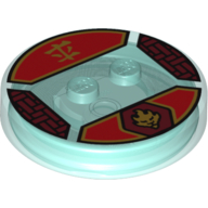 Function Brick Round 4 x 4 x 2/3 with 2 Studs and Red and Gold Kai Symbol and Asian Character Print (Trans-Light Blue)
