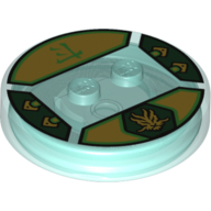 Function Brick Round 4 x 4 x 2/3 with 2 Studs and Green and Gold Lloyd Symbol and Asian Character Print (Trans-Light Blue)