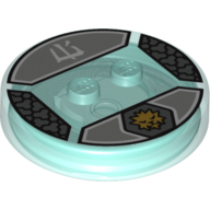 Function Brick Round 4 x 4 x 2/3 with 2 Studs and Gold Zane Symbol and White Asian Character Print (Trans-Light Blue)