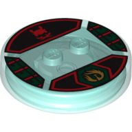 Function Brick Round 4 x 4 x 2/3 with 2 Studs and Gold Nya Symbol and Red Ninja Symbol Print (Trans-Light Blue)
