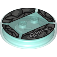 Function Brick Round 4 x 4 x 2/3 with 2 Studs and White Fish Skeleton and Gray Stones Print (Trans-Light Blue)