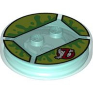 Function Brick Round 4 x 4 x 2/3 with 2 Studs and Ghostbusters Logo and Bright Green Slime Print (Trans-Light Blue)