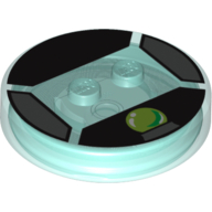 Function Brick Round 4 x 4 x 2/3 with 2 Studs and Lime Crystal Ball Print (Trans-Light Blue)