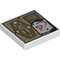 Tile 2 x 2 with Tan Parchment with Sarcophagus and Eye of Horus and White Paper with Red Gem and Question Mark Pattern (White)