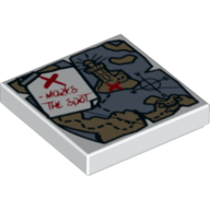 Tile 2 x 2 with Treasure Map with 'X - MARKS THE SPOT' Print (White)