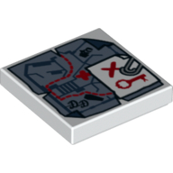 Tile 2 x 2 with Map, Paper Clip, Red Key and 'X' Print (White)