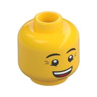 Minifig Head Ronny, Eyebrows, Crow's Feet, Open Mouth Smile / Queasy Face with Sweat Drop Print (Yellow)