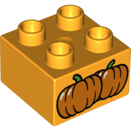 Duplo Brick 2 x 2 with 2 Pumpkins Print (Bright Light Orange)
