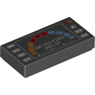 Tile 1 x 2 with Silver Buttons, Meter and 'DETECTING RELIC' Print (Black)