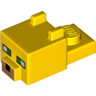 Animal Body Part, Cat Head 1 x 2 with Cube with Ears, Nose and Pixelated Face Print (Ocelot) (Yellow)