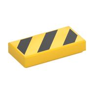 Tile 1 x 2 with Black Diagonal Stripes, Large Yellow Corner Triangles Print (Yellow)