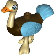 Duplo Animal Ostrich with Orange Beak, Medium Azure Wings and Tail Feathers (Merc) (Tan)