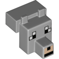 Animal Body Part, Head Blocky with Pixelated Face Print (Wolf) (Light Bluish Gray)