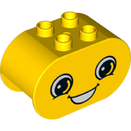 Duplo Brick 2 x 4 x 2 Rounded Ends, Dual Sided with Happy / Angry Print (Yellow)