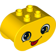 Duplo Brick 2 x 4 x 2 Rounded Ends Dual Sided with Silly / Embarrassed Print (Yellow)