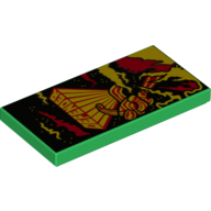 Tile 2 x 4 with Yellow and Red 'DEFENDER' Figure with Stripes - Smoke and Fire Print (Green)