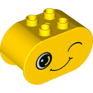 Duplo Brick 2 x 4 x 2 Rounded Ends, Dual Sided with Winking / Sad Print (Yellow)