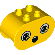 Duplo Brick 2 x 4 x 2 Rounded Ends, Dual Sided with Shocked / Scared Print (Yellow)