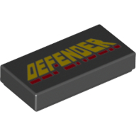 Tile 1 x 2 with Yellow and Red word 'DEFENDER' Print (Black)