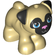 Animal, Dog, Pug - Standing with Blue Eyes, Black Face and Ears, and Pink Nose Print (Tan)