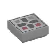 Tile 1 x 1 with Black Cross, Dark Bluish Grey/Dark Red Button Print (Light Bluish Gray)