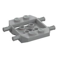 Vehicle Base 4 x 4 x 2/3 with Wheel Clip Pins, Wedge, 2 x 2 Recessed Center with Hole (Light Bluish Gray)